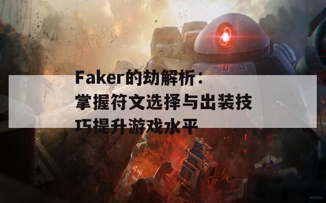 Faker的劫解析：掌握符文選擇與出裝技巧提升游戲水平